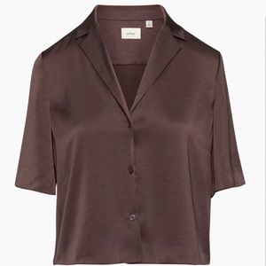 Aritzia Wilfred Silk Beso Blouse in Navy - Small